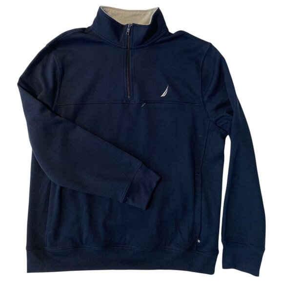 Nautica Mens 1/4 Zip Fleece Pullover XL Navy Pockets NEW - Picture 1 of 6